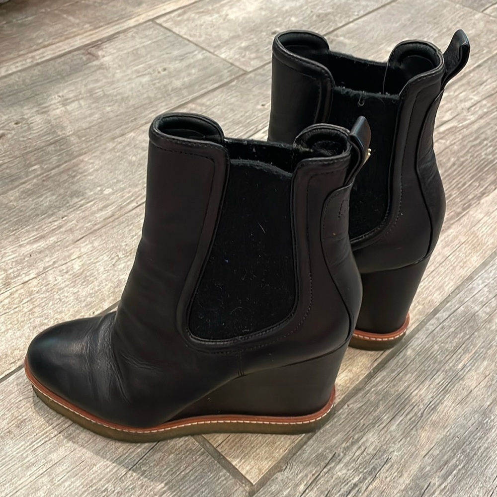 Veronica Beard Black and Brown Leather Wedges